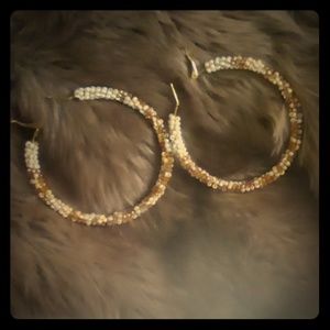 Women's Tan + Camel + Cream Hoop Earrings NWT